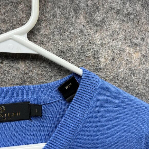 Bugatchi Sweater Men Large Blue V Neck Pullover Fleece Silk Cotton Sleeveless - Picture 6 of 11